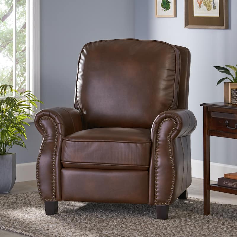 Neville 2-Tone PU Push Back Recliner by Christopher Knight Home - Light brown
