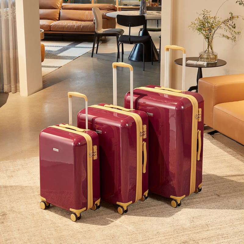 Red Smooth Luggage Sets 3 Piece Carry On Luggages with 210D Lning and ...