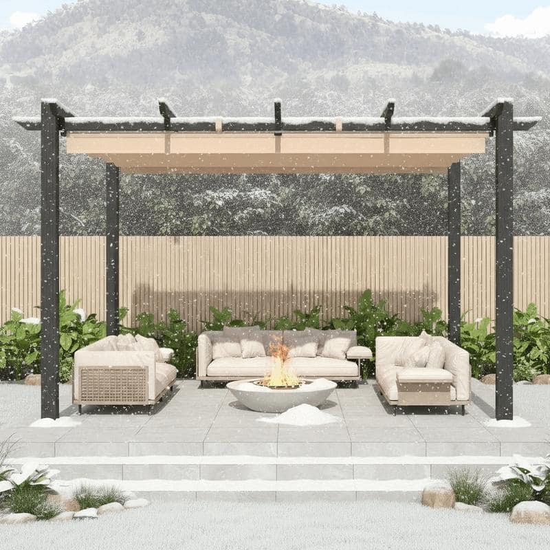 EROMMY 10' x 13' Outdoor Pergola with Retractable Canopy, Heavy-Duty Metal Frame and Adjustable Patio Shade Roof