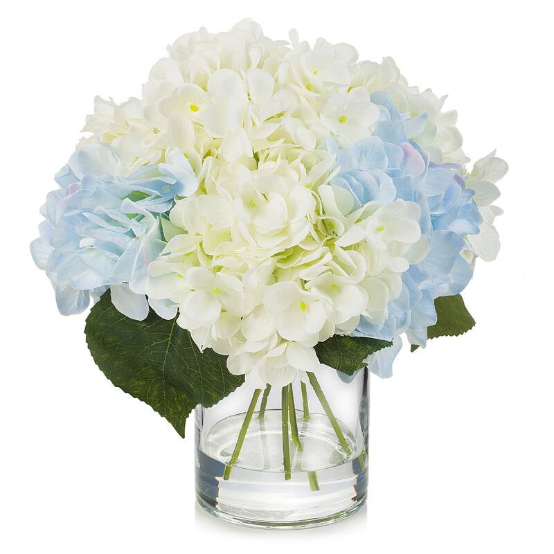 Enova Home Mixed Blue Cream Artificial Hydrangea Silk Flowers