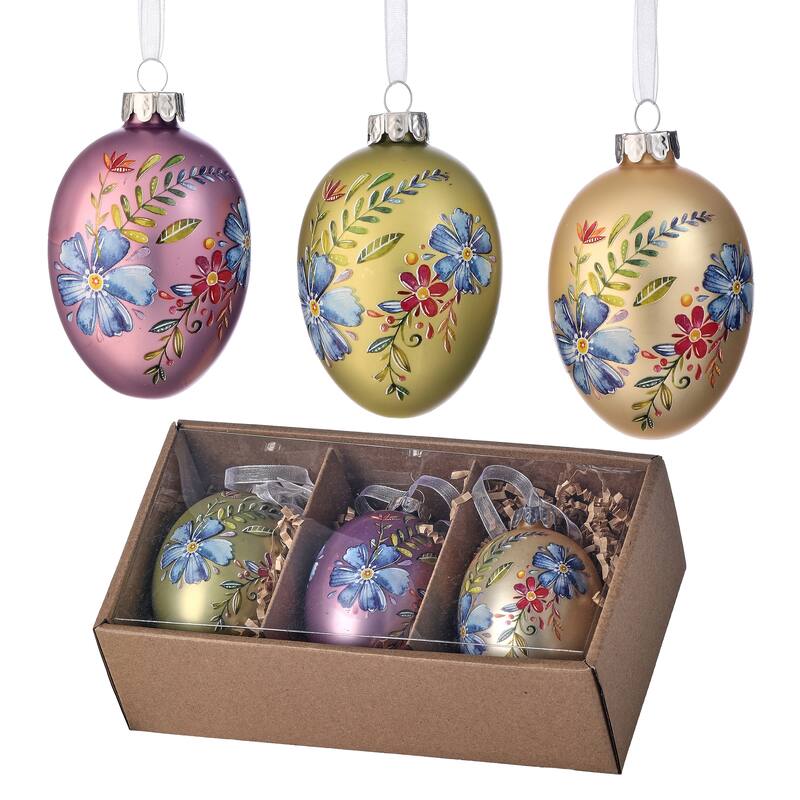 3.5" Glass Spring Blossom Egg Ornament Box of 3