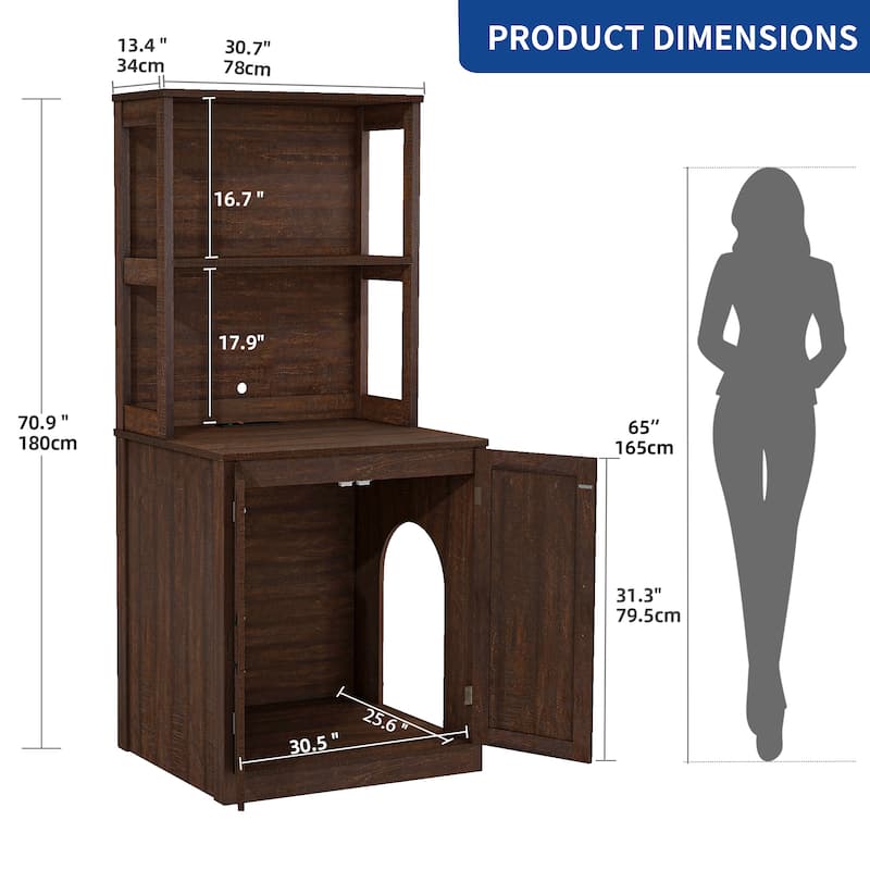 Hidden Cat Litter Box Enclosure Furniture Tall Storage Cabinet with Charging Station