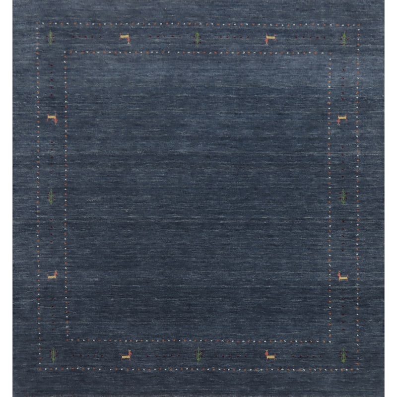Navy Blue Tribal Gabbeh Square Area Rug Handmade Tribal Carpet - 5' 9'' X 5' 10''