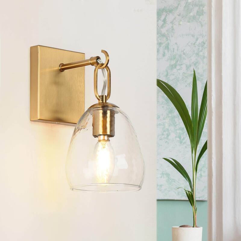 Bele Modern Gold 1-Light Wall Sconces Glass Vanity Light for Powder Room Bedroom - 5.1" W x 6.7" D x 9.4" H