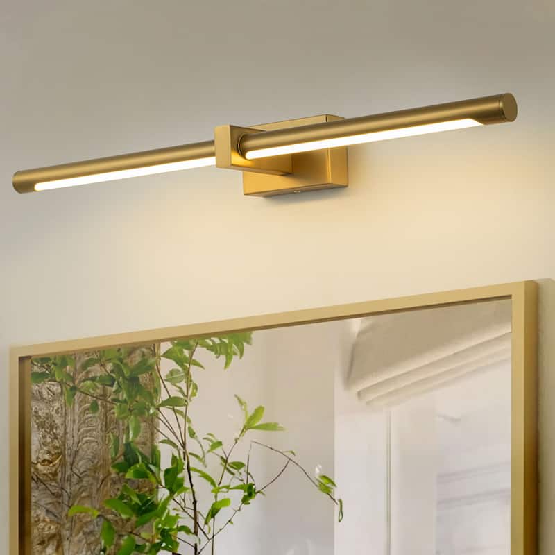 1-light 23.6 in. Modern Linear Cylinder Strip Wall Sconce Dimmable Tube Integrated LED Bathroom Vanity Light - 5 in. D - Brushed Gold
