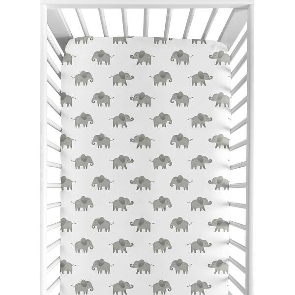slide 2 of 6, Sweet Jojo Designs Grey and White Fitted Crib Sheet for Mint Watercolor Elephant Safari Collection