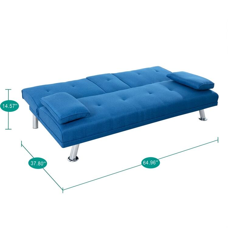 Futon Sofa Bed Couch with Armrest & Cupholders, Faux Leather Sofa Bed Couch Convertible Folding Reclining Small Couch