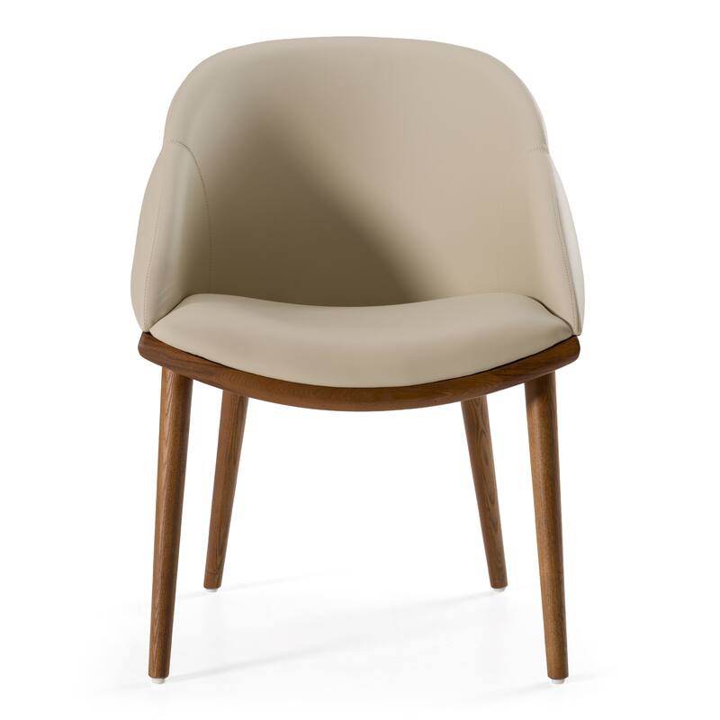 Modrest Michael Mid-Century Modern Beige Vegan Leather & Walnut Dining Chair