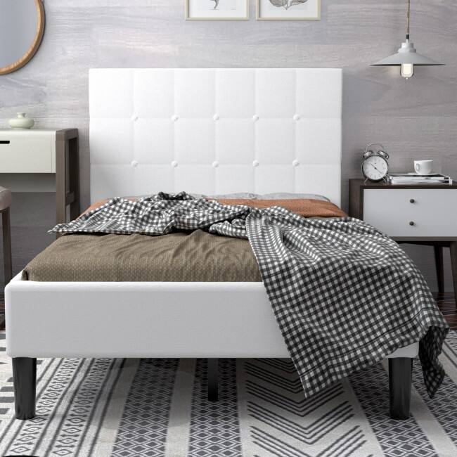 Platform Bed with Button Tufted Headboard