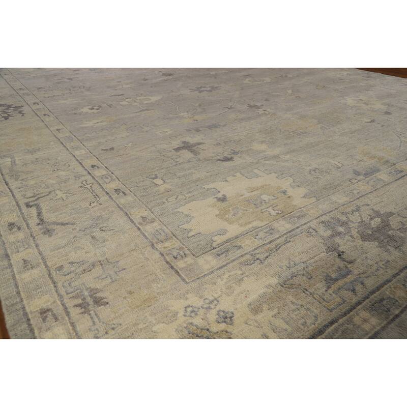 Hand Knotted Oriental 100% Wool Carpet Transitional All-Over Greys & Charcoal Oushak Area Rug - 11' 10'' X 8' 9''