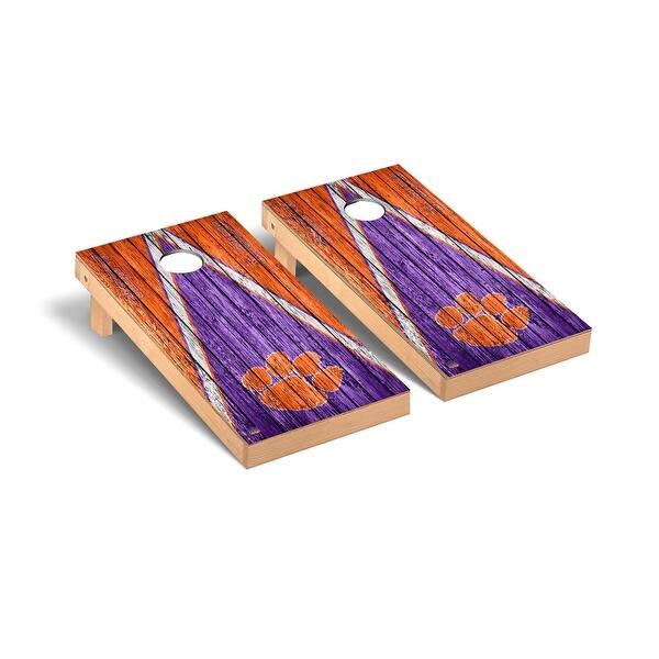 slide 2 of 5, Clemson Tigers Triangle Cornhole Board Set Include Carrying Case