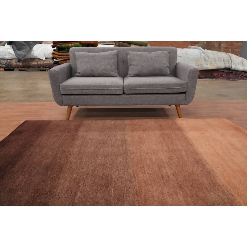 Hand Knotted Oriental 100% Wool Carpet Modern Stripe Brown Gabbeh Area Rug - 7' 10'' X 5' 6''