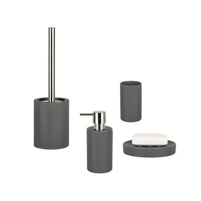 4-Piece Bathroom Accessories Set Spirella Tube Dark Gray Stoneware - Dark Gray