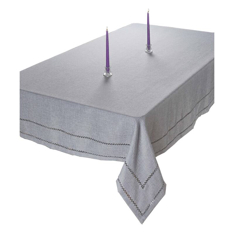 Violet Linen Hem Stitch Border Vintage Pattern Tablecloth