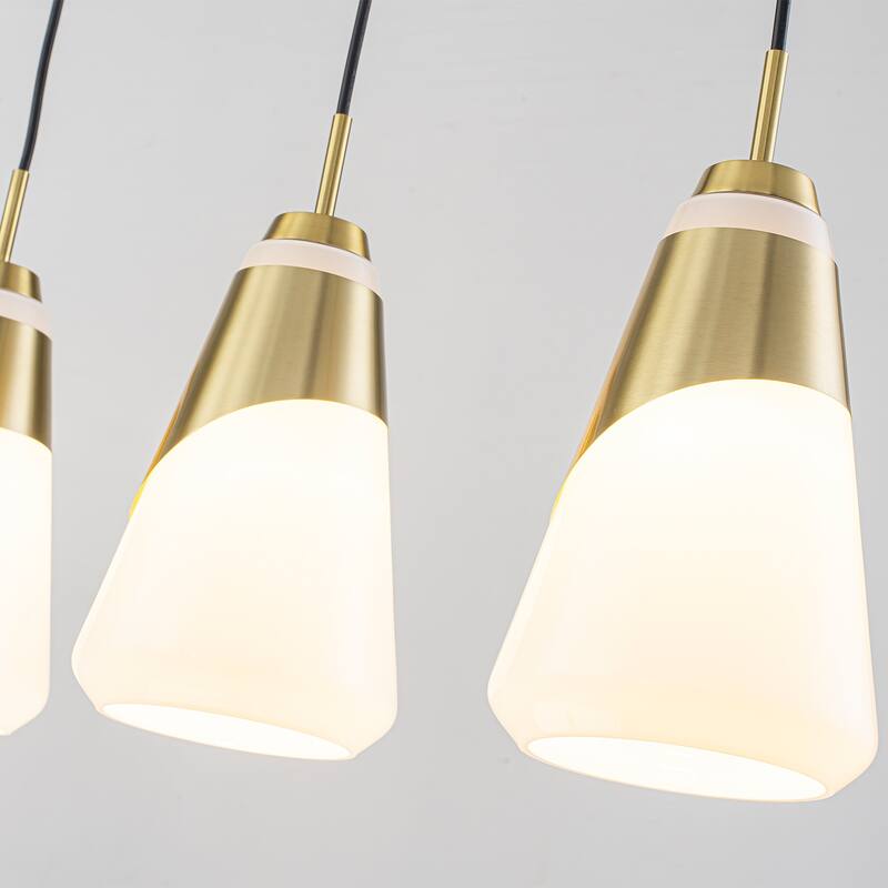 5-Light Gold Pendant Light with White Opal Glass Cone Shades - W 45.43-in