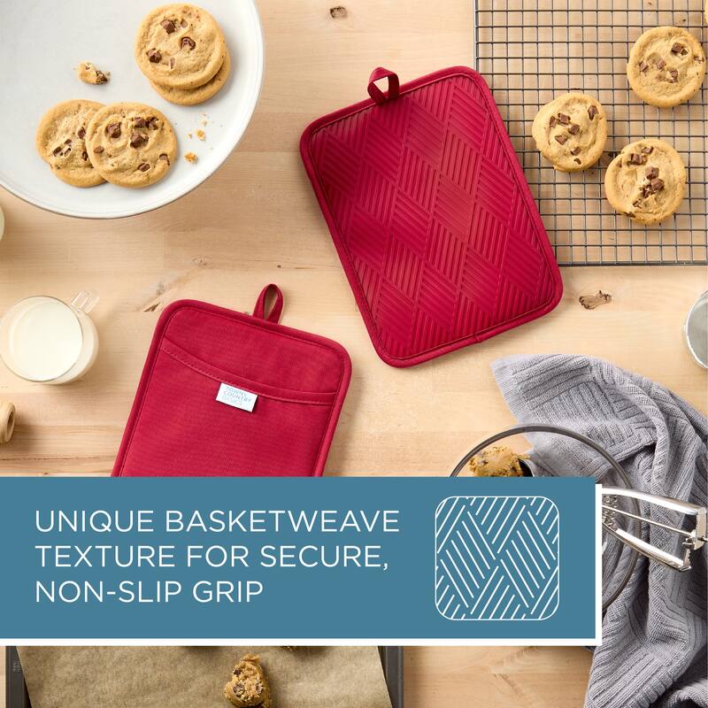 TOWN & COUNTRY BASICS Basketweave Soft Silicone Pot Holder 2-Pack Set, Heat Resistant, Flexible Silicone, Non-Slip Grip