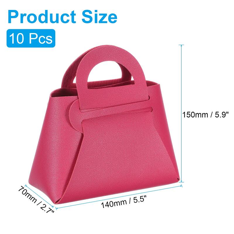 10Pcs PU Leather Gift Boxes with Handles, Wedding Candy Bags - Rose Red - 6 x 3 x 5.9 Inch