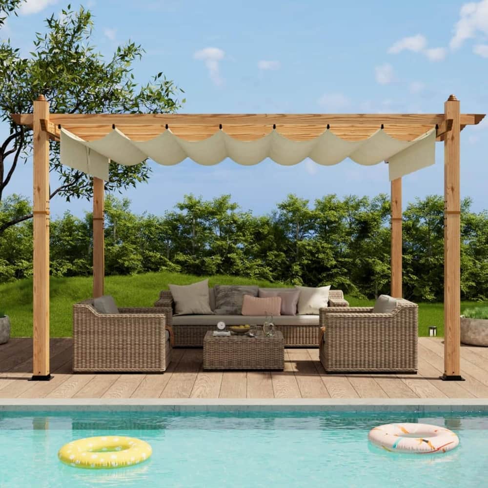 10x13 Ft Patio Outdoor Faux Wood Pergola and Gazebos for Backyard Garden Porch