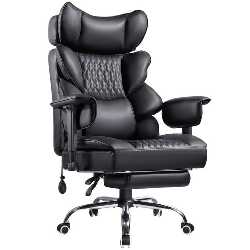 BOSSIN 300lbs Big & Tall Office Chair, Reclining Executive Chair, Footrest, Lumbar Support, Adjustable Headrest & Armrests