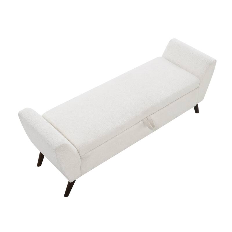 60" Modern Storage Bench with Mid-Century Wood Legs and Padded Seat