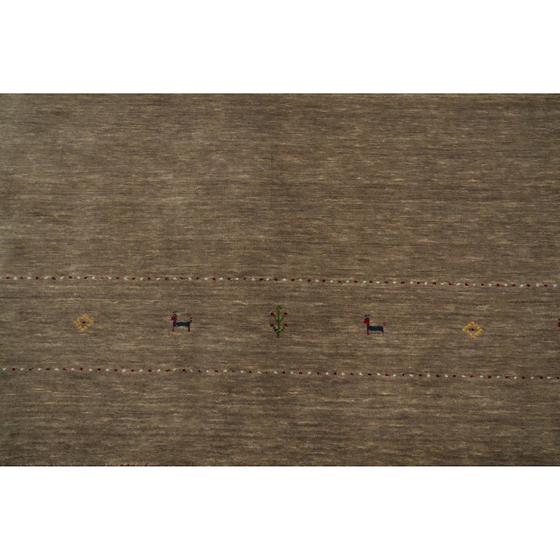 Hand Knotted Oriental 100% Wool Carpet Tribal Animal Pictorial Brown Gabbeh Area Rug - 8' 0'' X 8' 1''