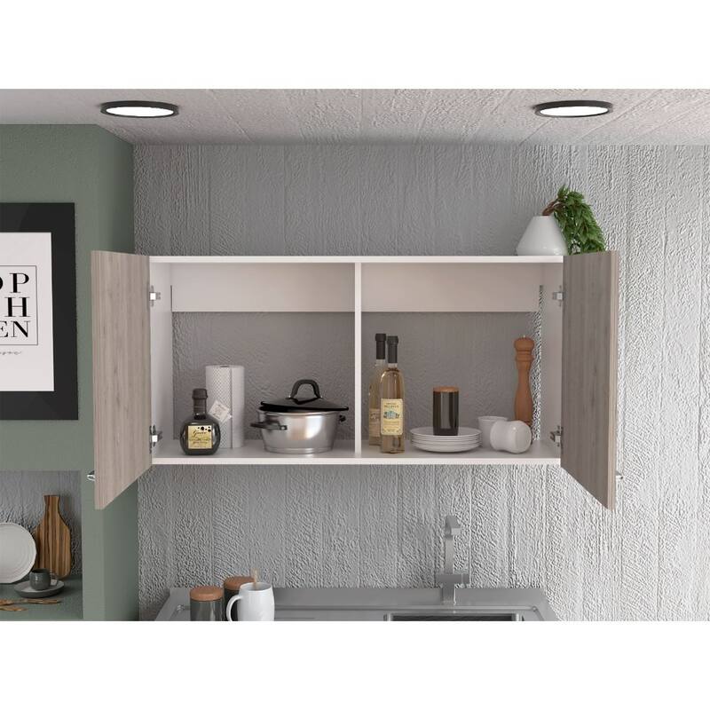 Napoles Wall Cabinet, Two Shelves, Double Door -White / Light Gray
