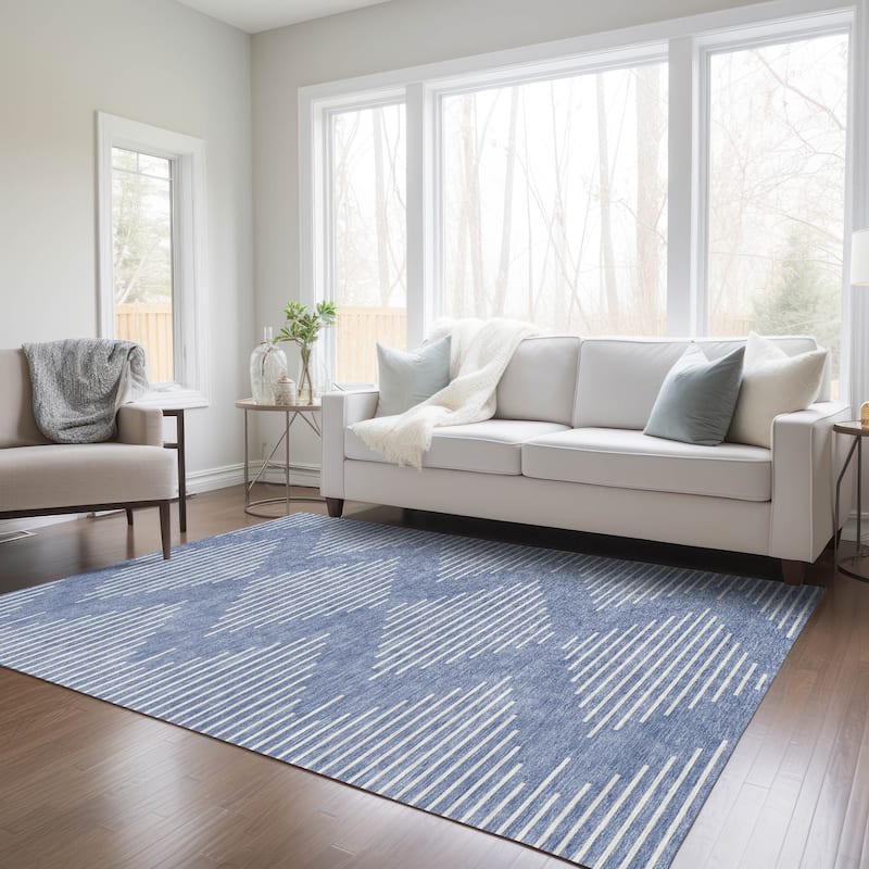 Machine Washable Indoor/ Outdoor Modern Stripe Chantille Rug