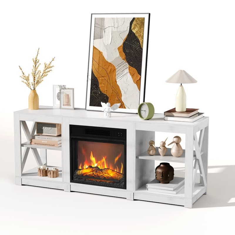 TV Stand with Optional Fireplace for TVs up to 70in Farmhouse Entertainment Center with Adjustable Shelves