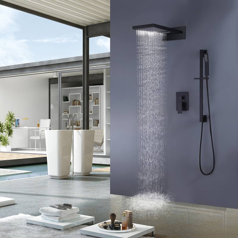 Wall Mounted 3-Way Pressure Balance Complete Shower System Black with Slide bar handheld