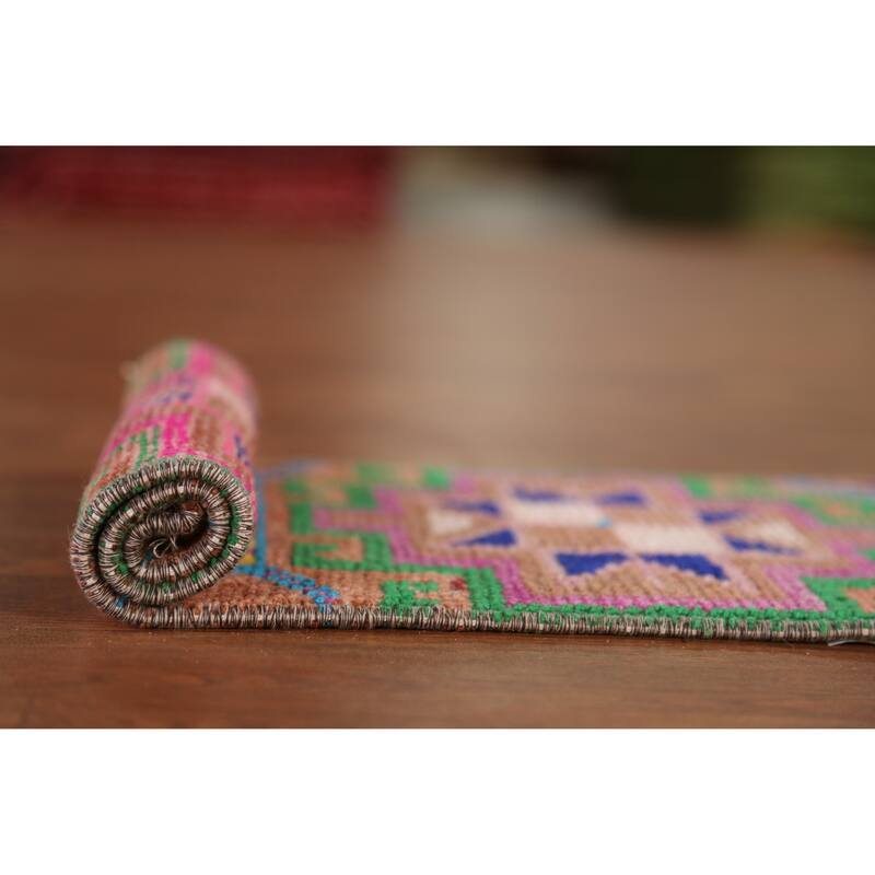 Hand Knotted Oriental 100% Wool Carpet Transitional Tribal Multi-Colored Anatolian Area Rug - 2' 2'' X 1' 0''