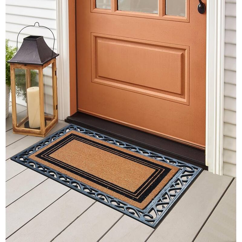 A1HC Natural Coir Entrance Door Mats, Large Rubber Doormat, Non-Slip, Flock Doormat, Thin-Profile Indoor Outdoor Mat 24" X 36"