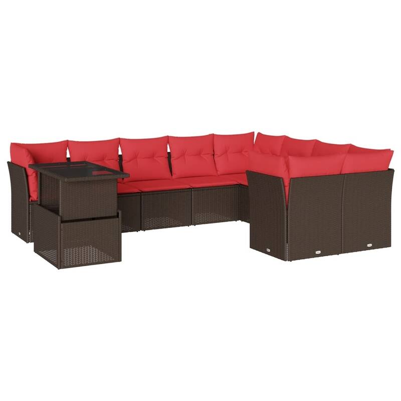 vidaXL Patio Sofa Set with Cushions and Table Outdoor 10 Piece Poly Rattan - 24.4 x 24.4 x 27.2