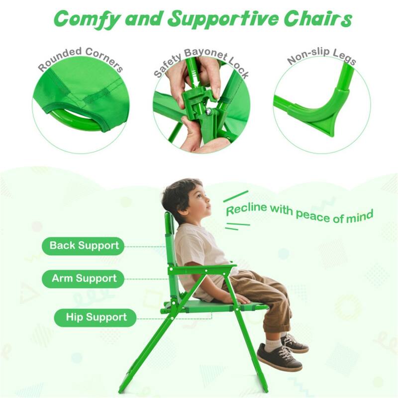 Kids Outdoor Picnic Table and Chair Set with Adjustable Umbrella Lion Pattern Foldable Table and Chairs for Ages 2-5