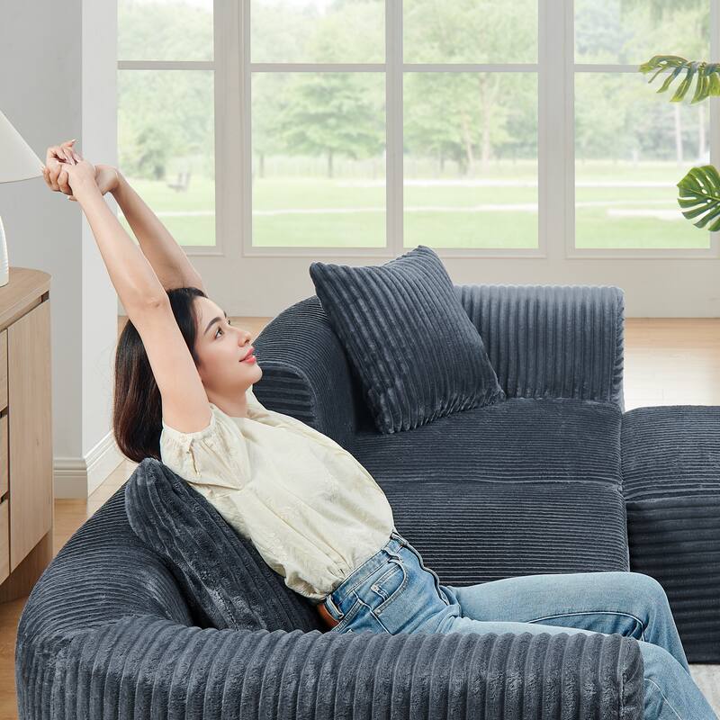 Corduroy Upholstered Couches L-shaped Sectional Sofa with Ottoman