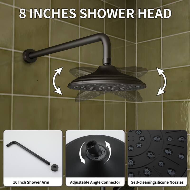 4-Spray Wall Mount Dual Fixed and Handheld Shower Head with Adjustable Slide Bar and Pressure-Balanced Valve