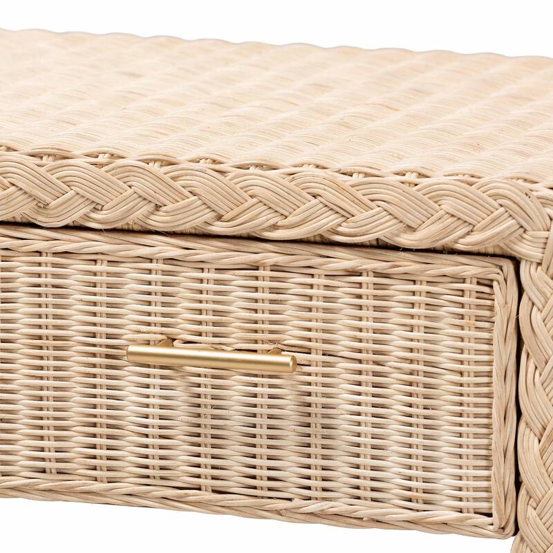 Lanica Braided Natural Rattan Console Table with Drawers and Shelves – Coastal Style Cabinet for Entryway or Living Room