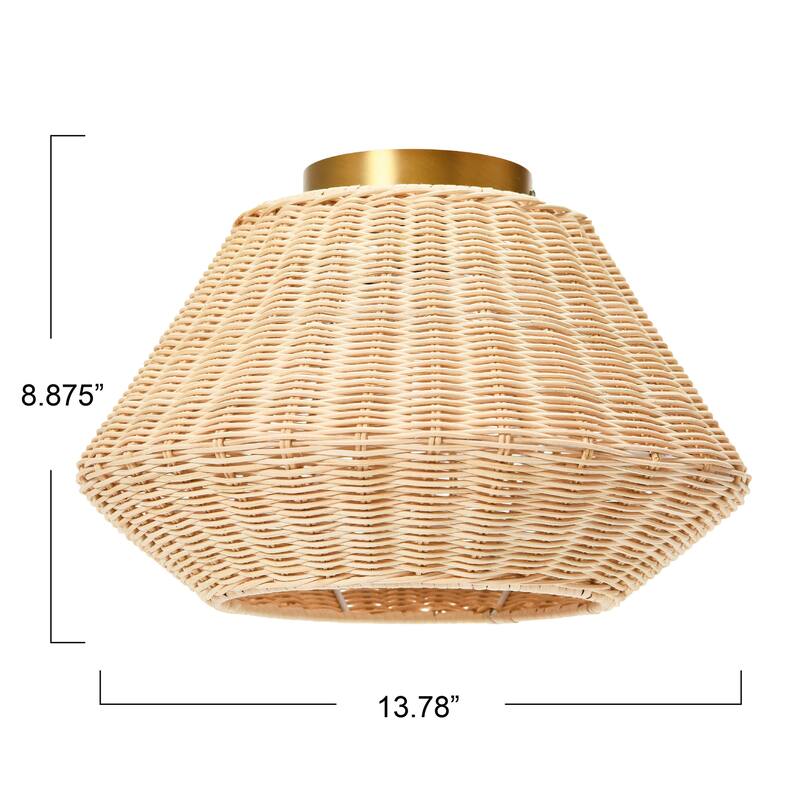 Rattan Shade Ceiling Lamp - 13.8"L x 13.8"W x 8.9"H