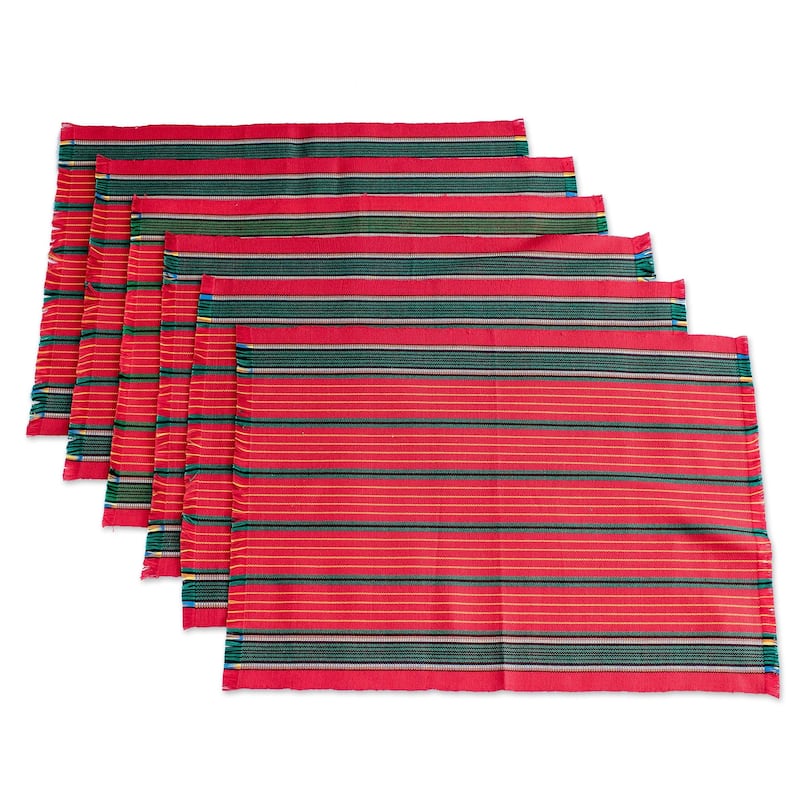 Novica Handmade Red Christmas Cotton Placemats (Set Of 6)