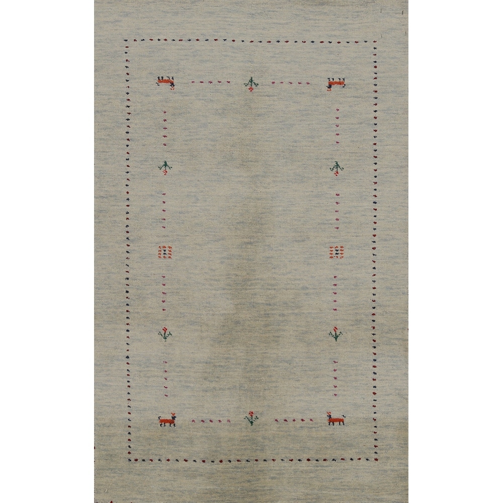Hand Knotted Oriental 100% Wool Carpet Tribal Animal Pictorial Green Gabbeh Area Rug - 4' 11'' X 2' 9''