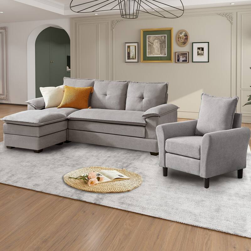 3-Piece Living Room Sectional Sofa Set with Chair and Ottoman