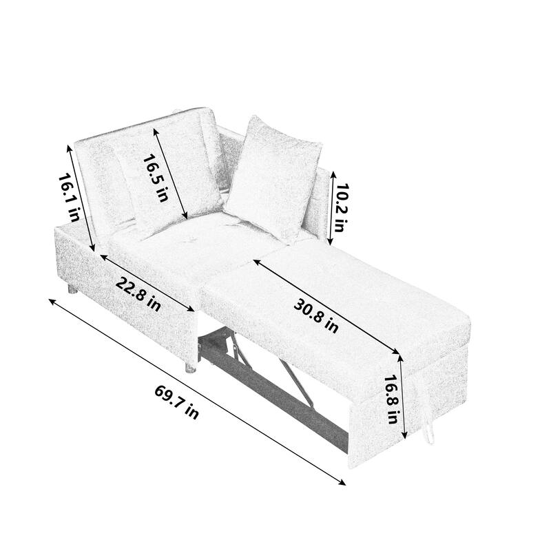 Roomfitters Convertible Sleeper Sofa Chair with Adjustable Backrest, Pullout Bed and Wheels, Linen Fabric