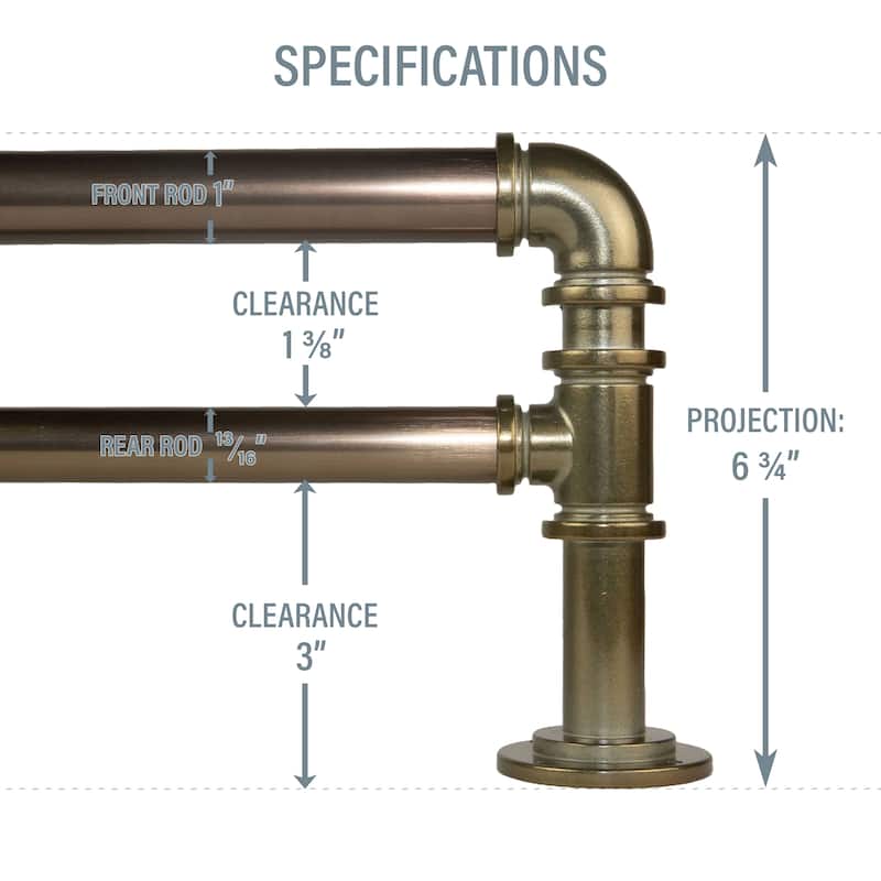 InStyleDesign Industrial Steel Pipe 1-inch Double Adjustable Curtain Rod