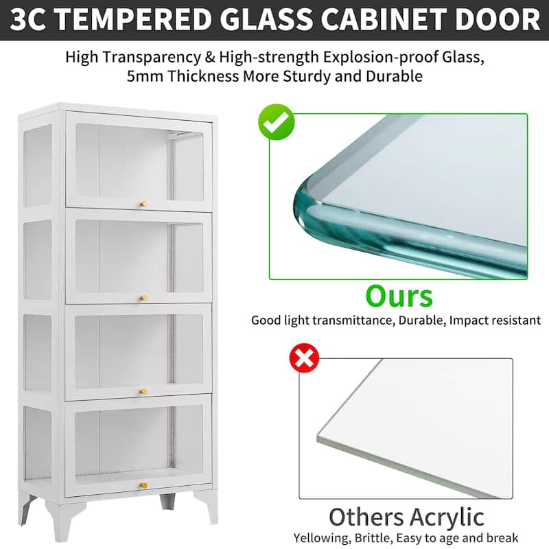 4/5-Tier Curio Display Cabinet with Glass Flip Doors & LED Light Strip