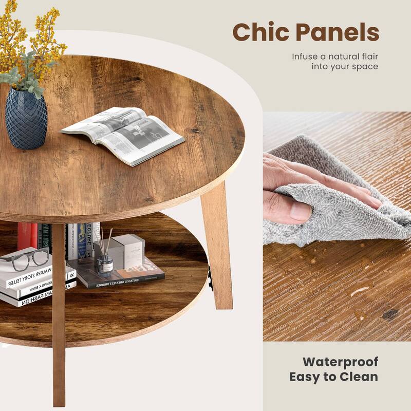 Rossetta Wooden 2-Tier Stable Anti-Slip Design Center Circle Coffee Table - 31.5''x31.5''