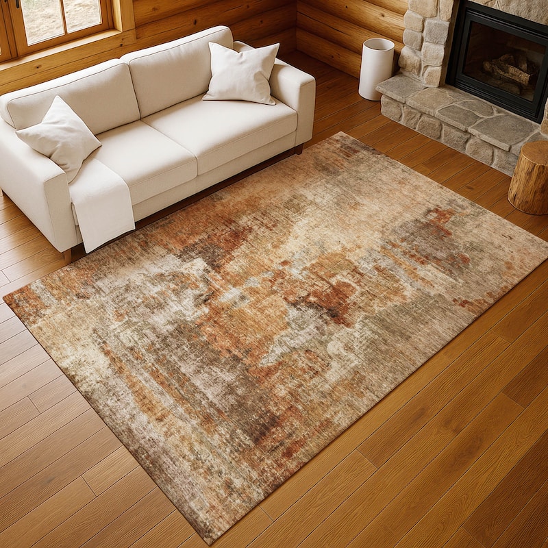 Machine Washable Indoor/ Outdoor Abstact Contemporary Chantille Rug