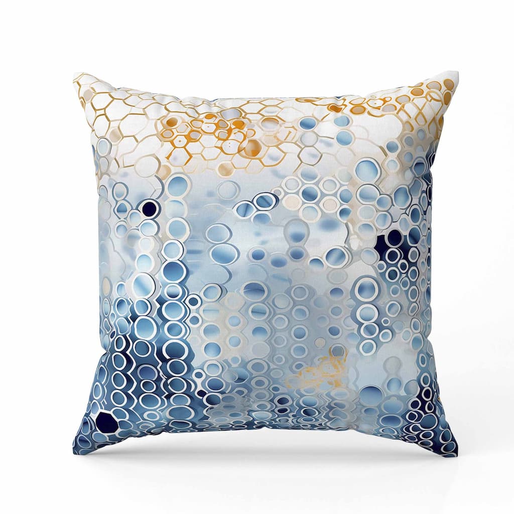 Water Ripples Faux Suede Reversible Throw Pillow Blue and Gold
