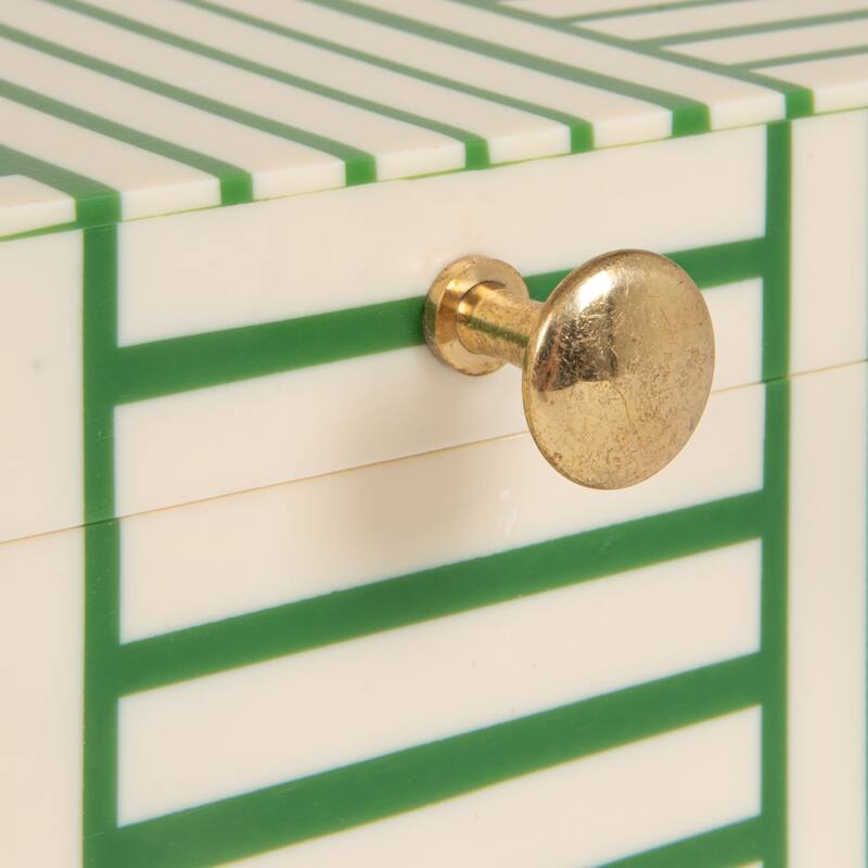 Resin Box with Striped Block Pattern and Gold Clasp