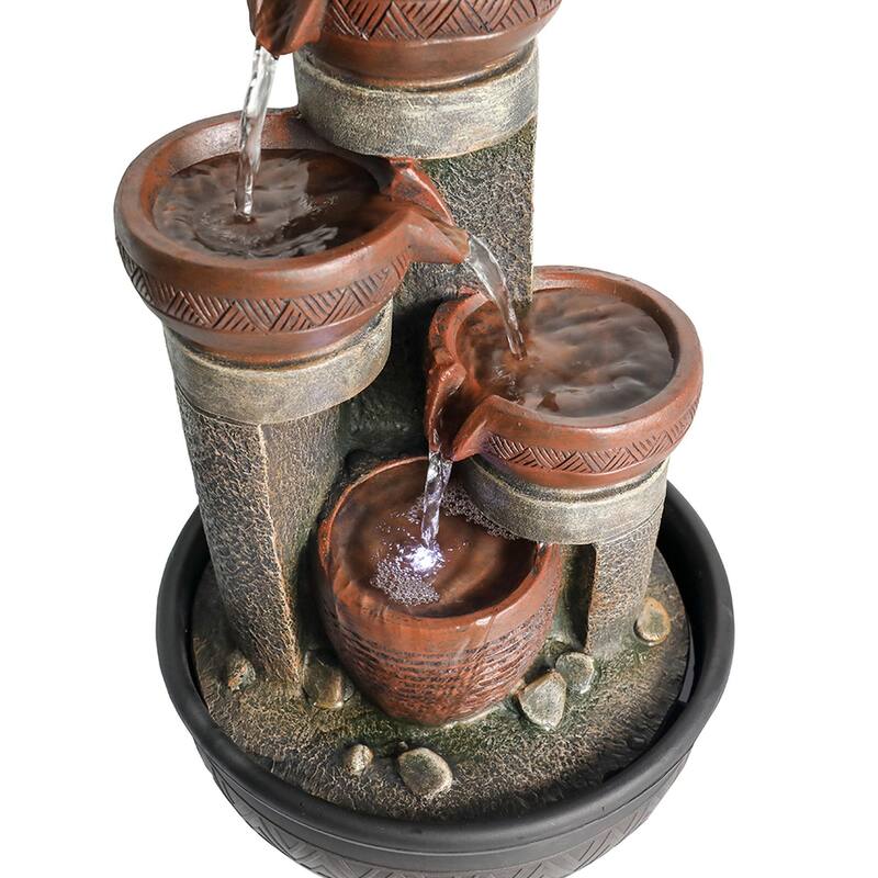 4-Tier Tabletop Water Fountain with Lights, 15.7-inch