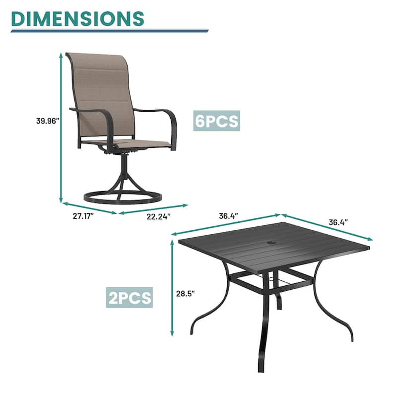 Steel square dining table with chair (set of 8)