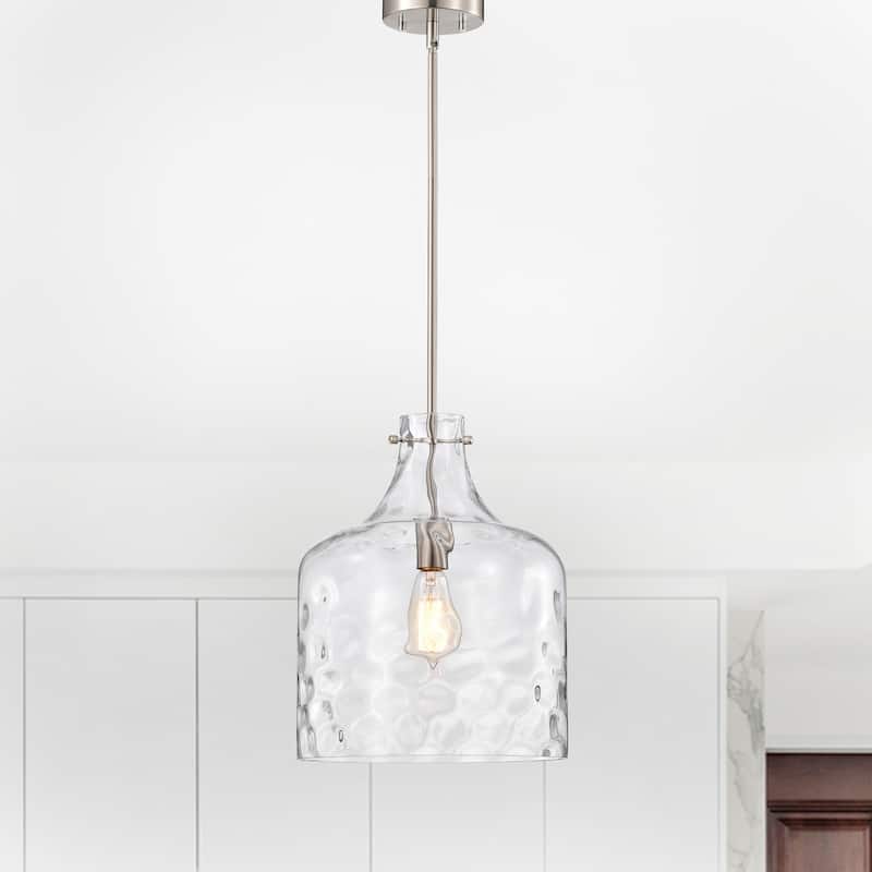 Daelan Satin Nickel Clear Dimpled Glass Single Light Pendant Light - 12in